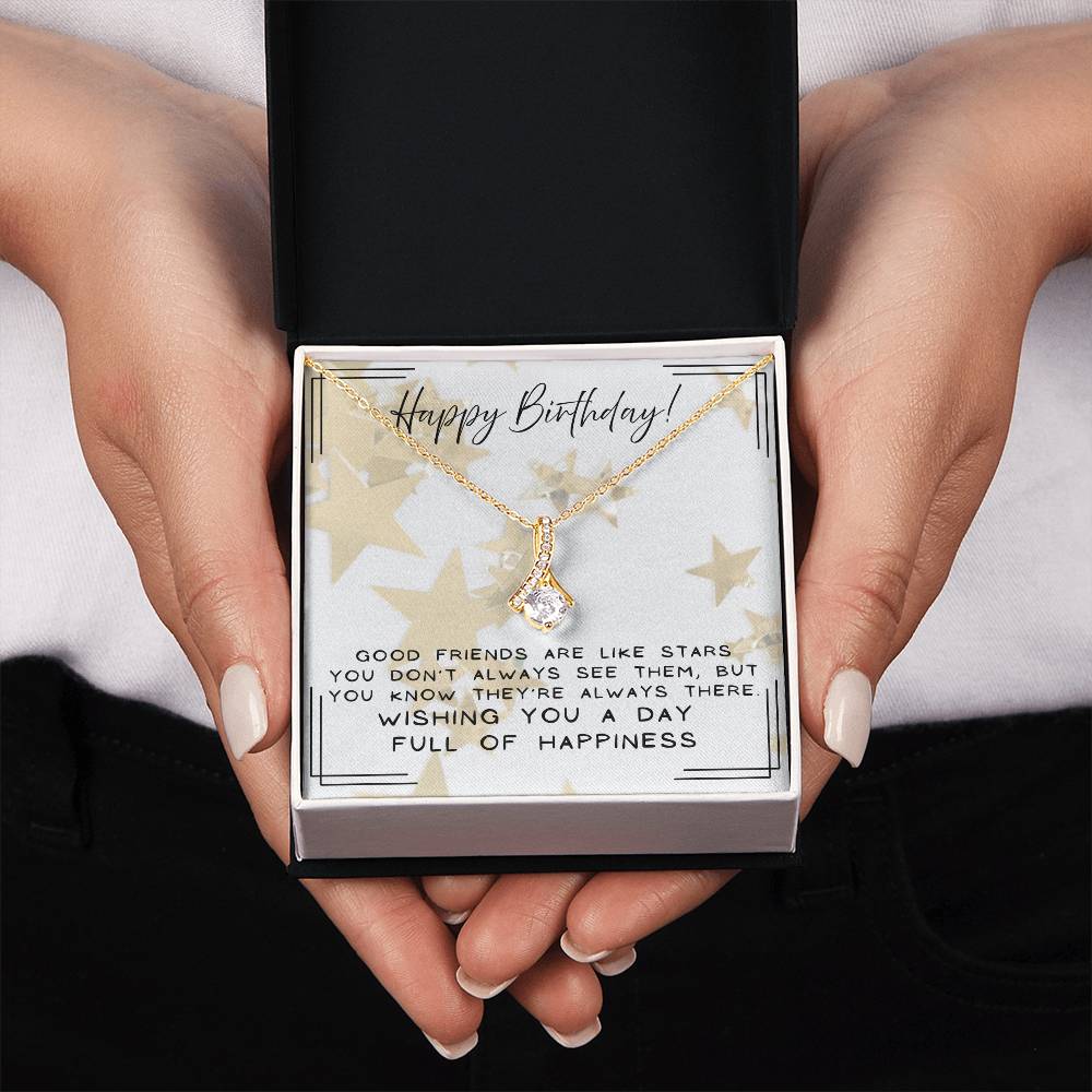 Alluring Beauty Birthday Necklace gift for her 7mm CZ ribbon pendant