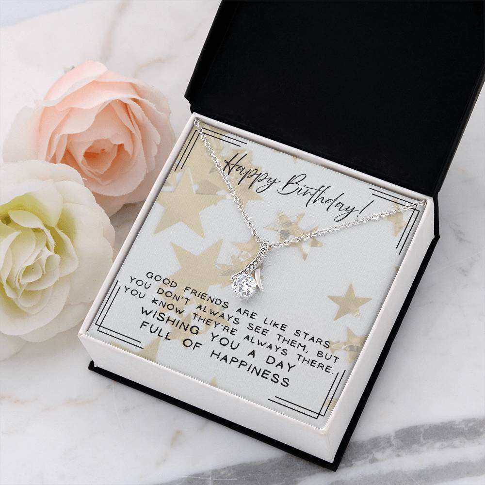 Alluring Beauty Birthday Necklace gift for her 7mm CZ ribbon pendant
