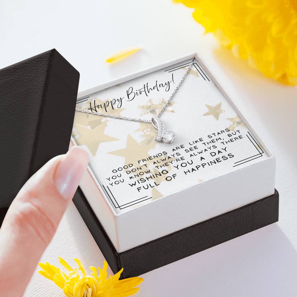Alluring Beauty Birthday Necklace gift for her 7mm CZ ribbon pendant