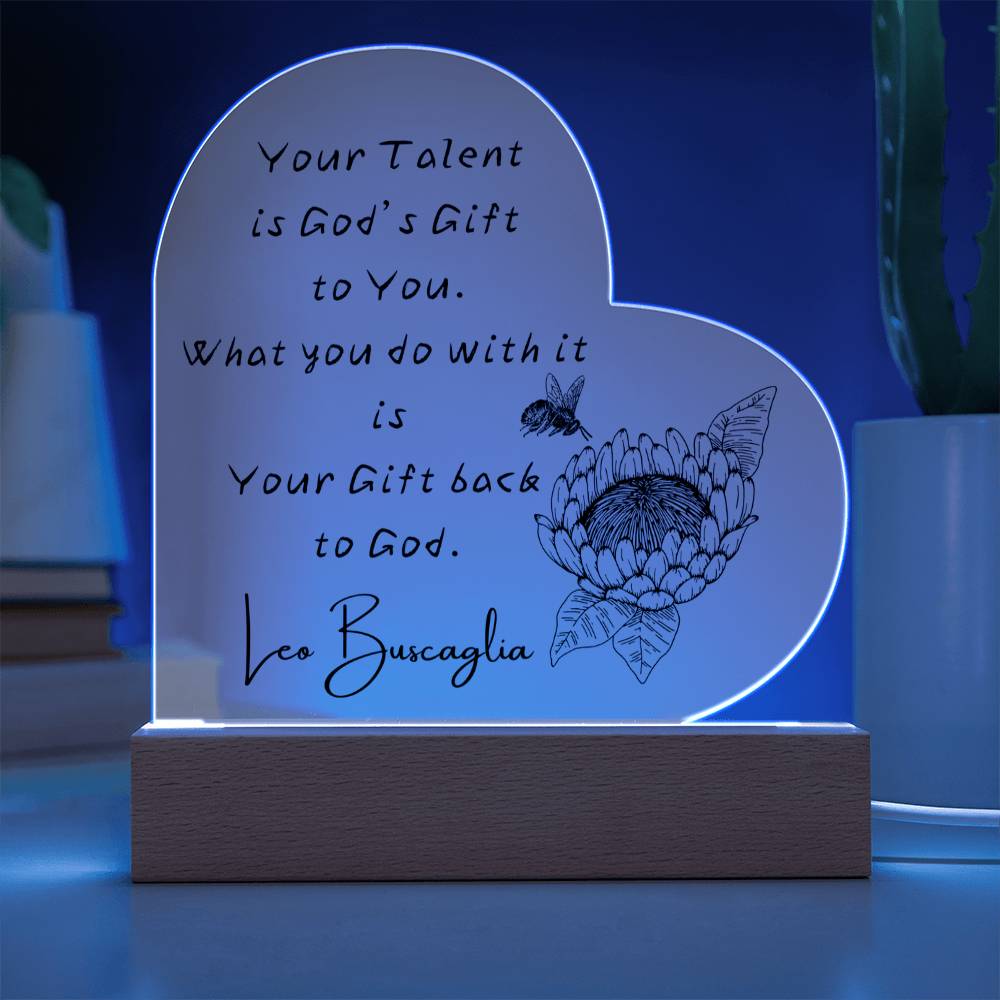 God’s Gift heart acrylic plaque colored LED wooden base Christian decor