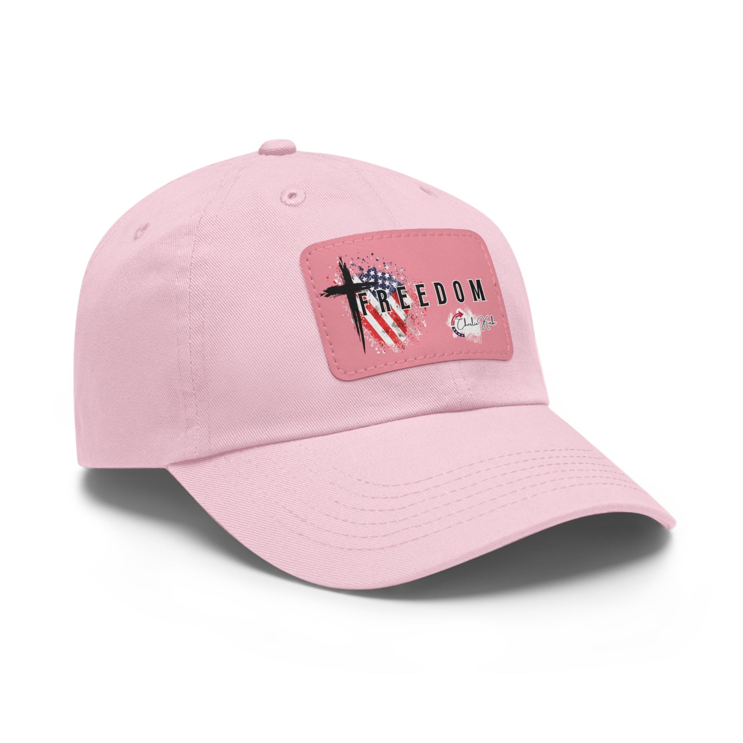 Pink cap with a Freedom Turning Point Charlie Kirk Patch