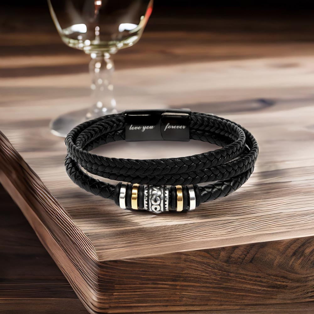 engraved love you forever stainless steel decorative beads vegan leather