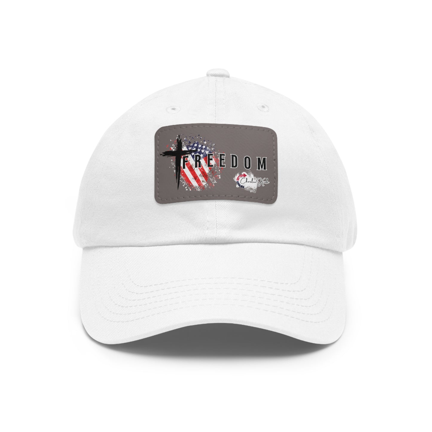 White cap with a Freedom Turning Point Charlie Kirk Patch