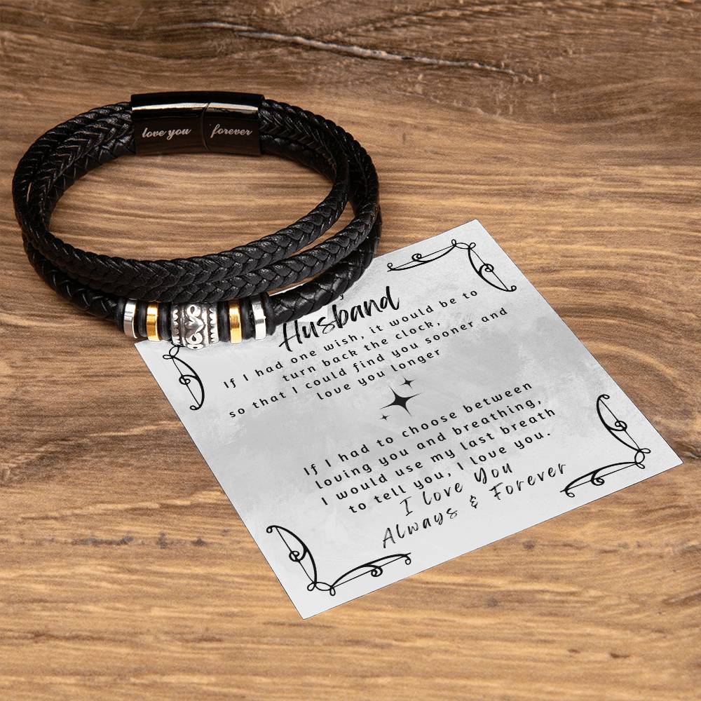 Love You Forever bracelet gift for husband stainless steel vegan leather