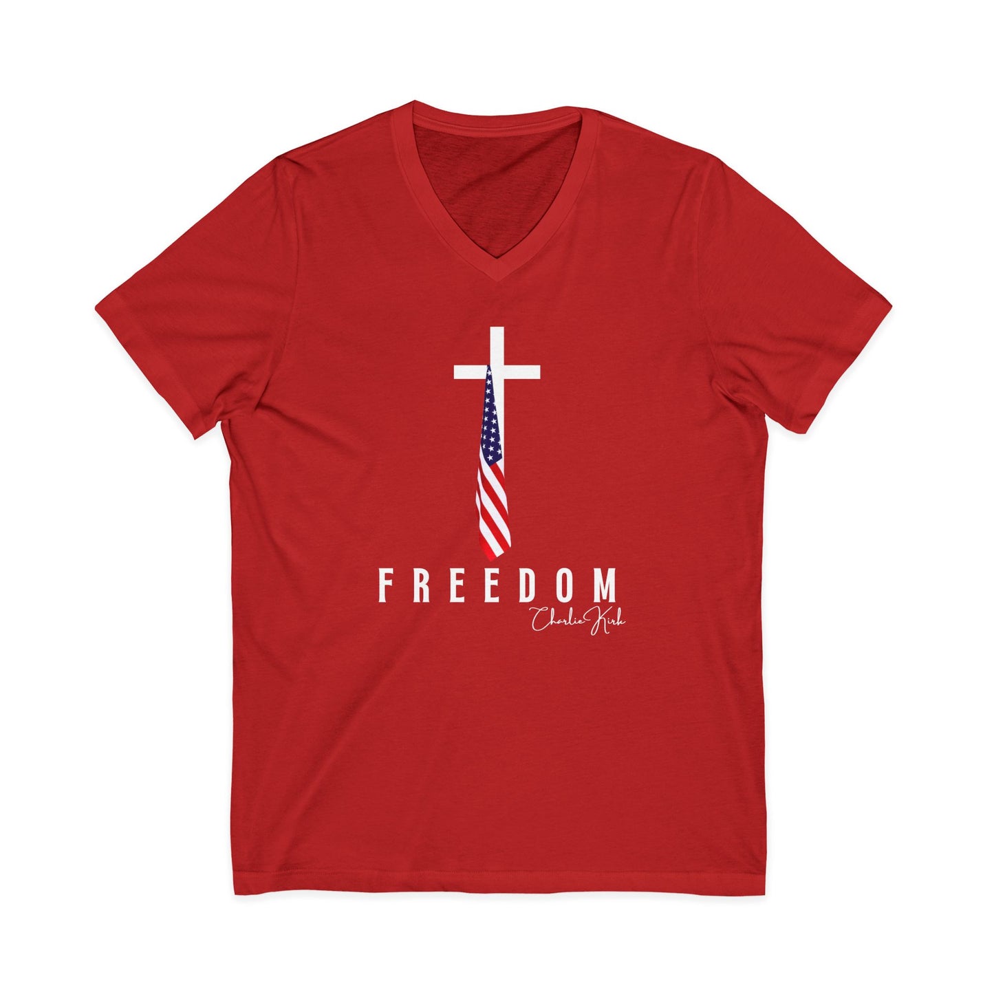 Unisex Freedom V-Neck Tee – Patriotic Christian FREEDOM Shirt for Faith & Independence Day