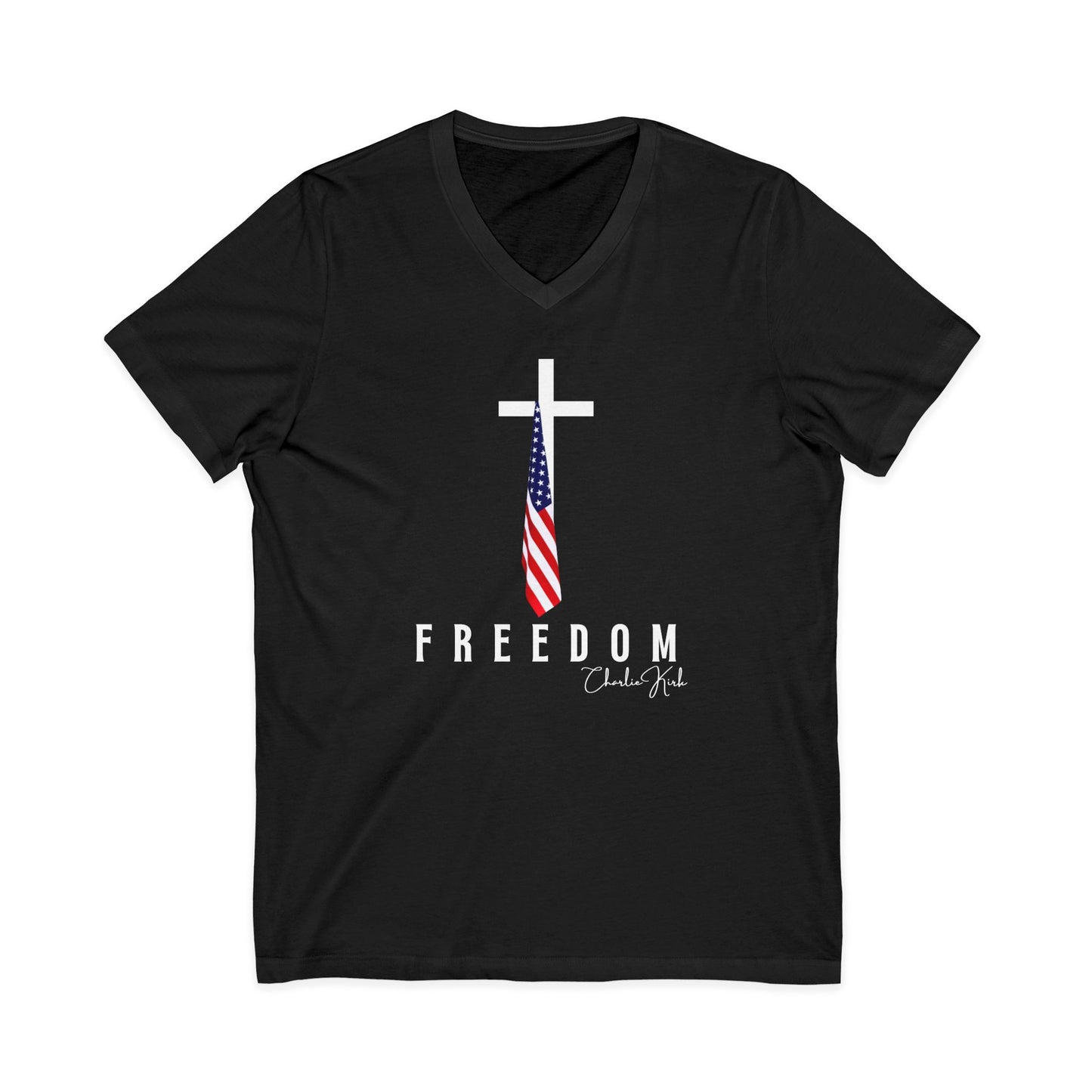 Unisex Freedom V-Neck Tee – Patriotic Christian FREEDOM Shirt for Faith & Independence Day