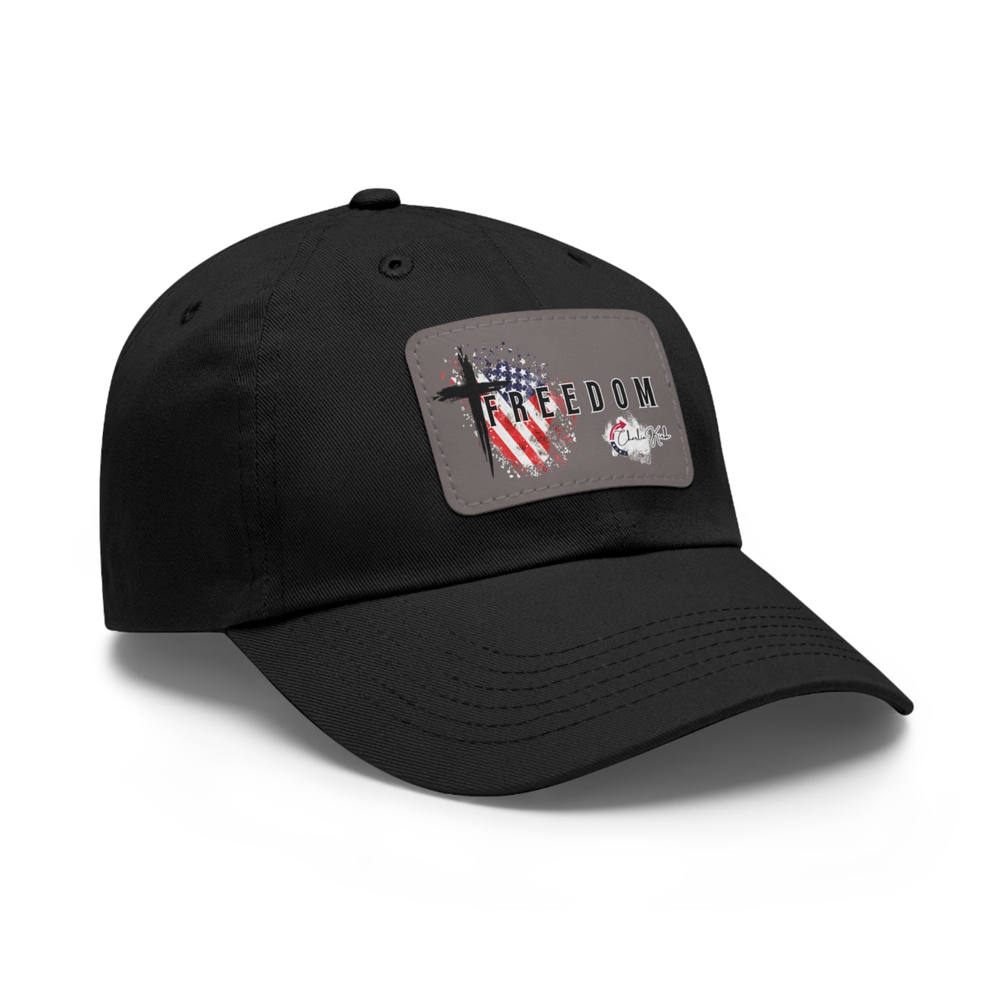 Black cap with a Freedom Turning Point Charlie Kirk Patch