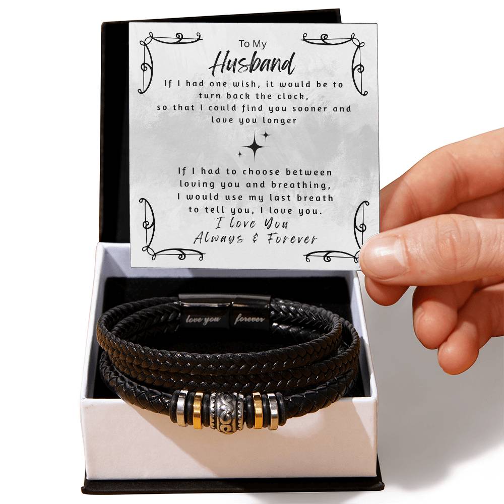 Love You Forever bracelet gift for husband stainless steel vegan leather