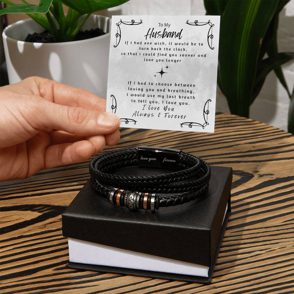 Love You Forever bracelet gift for husband stainless steel vegan leather