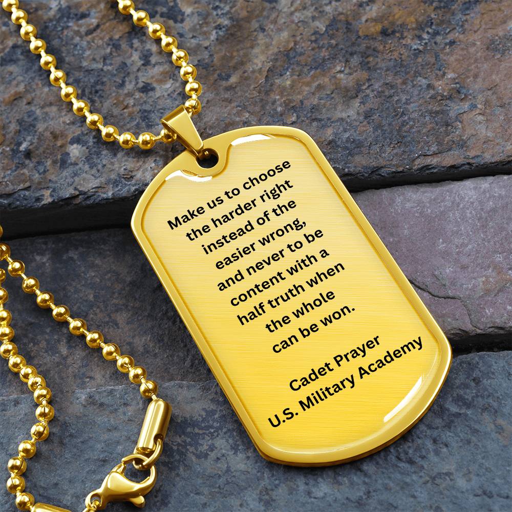 Stainless steel dog tag with Cadet Prayer and polished finish