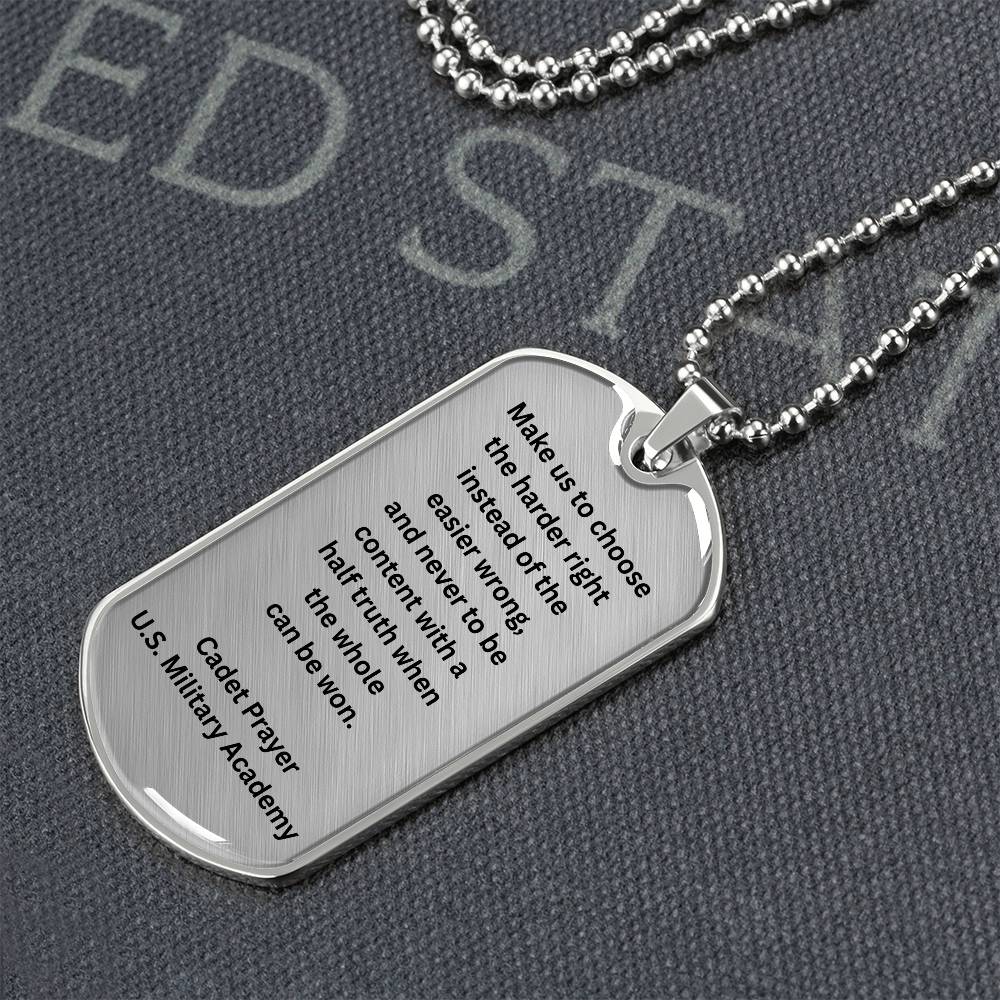 Stainless steel dog tag with Cadet Prayer and polished finish