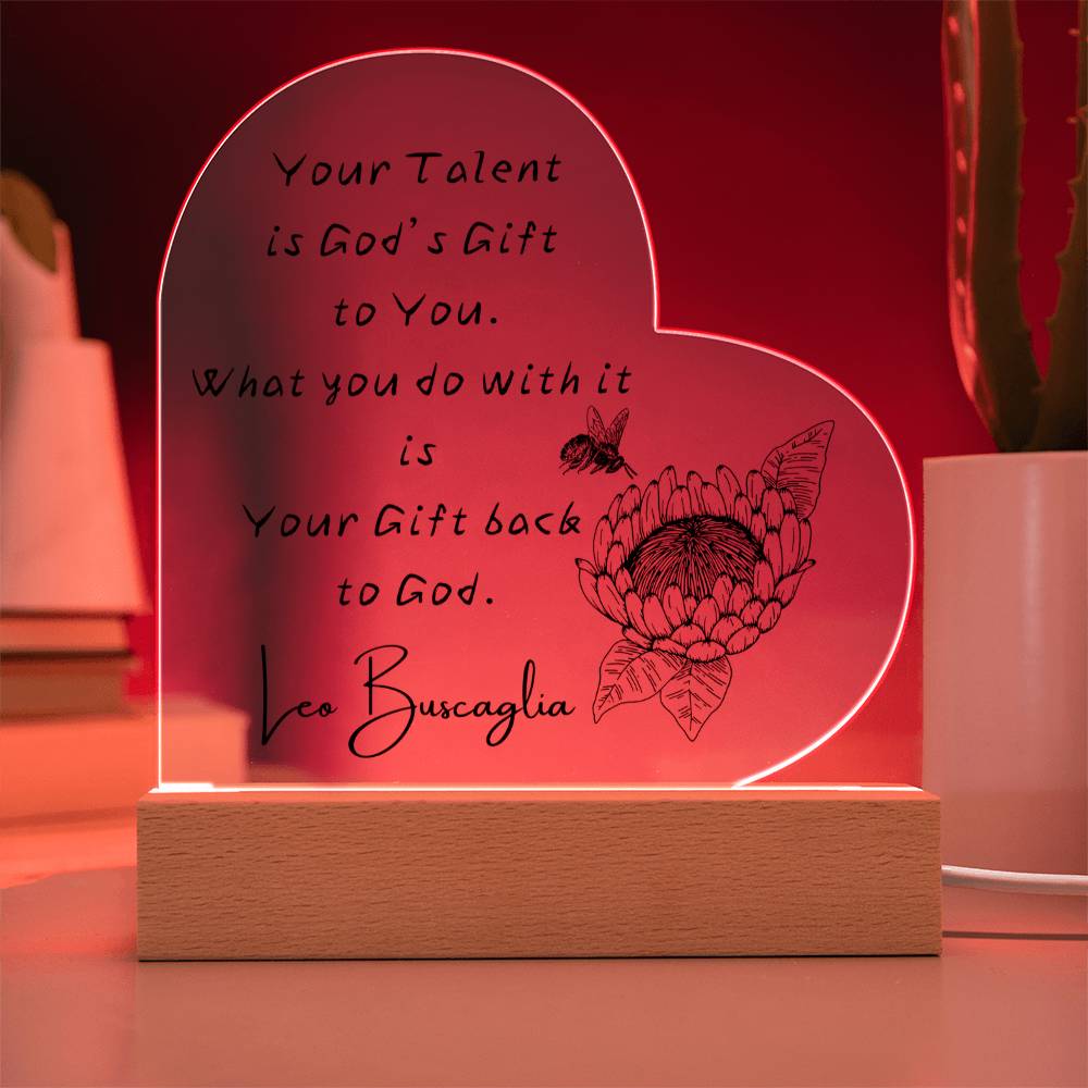 God’s Gift heart acrylic plaque colored LED wooden base Christian decor