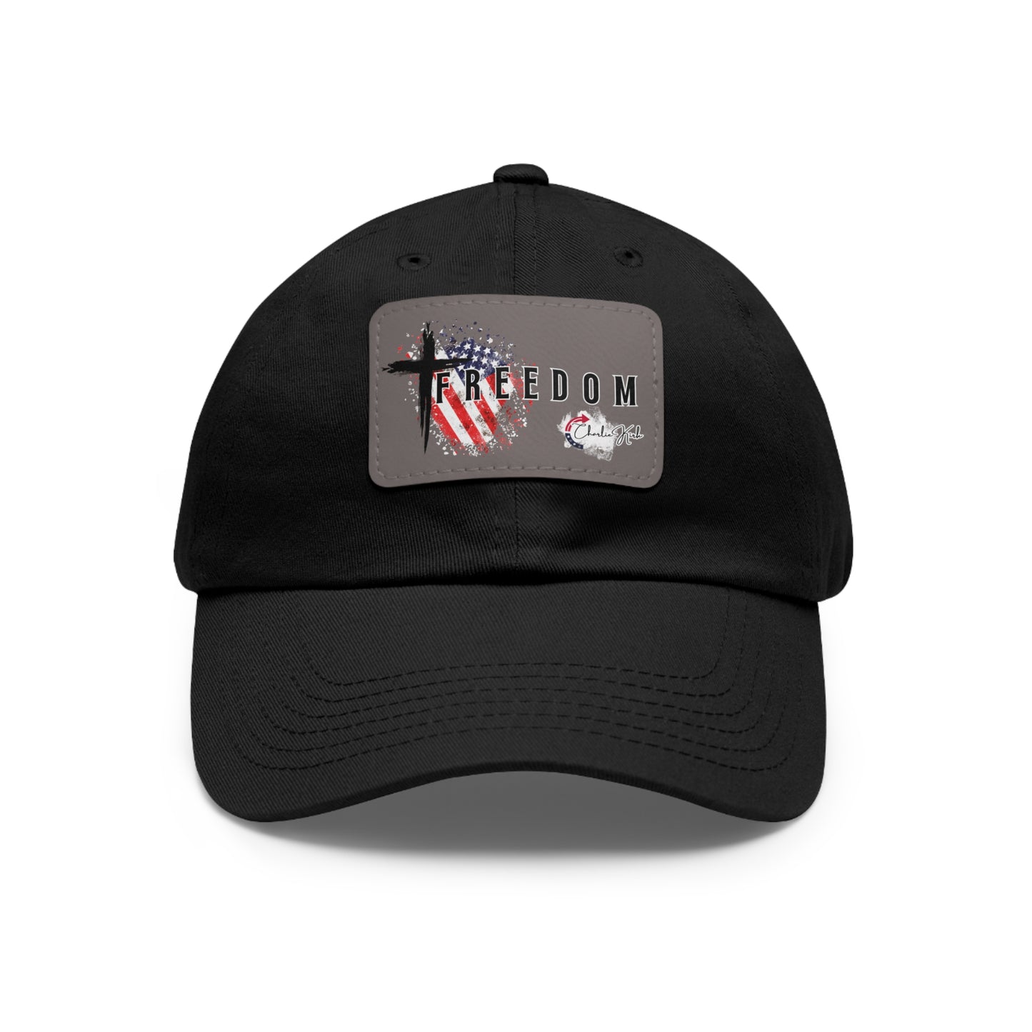 Black cap with a Freedom Turning Point Charlie Kirk Patch