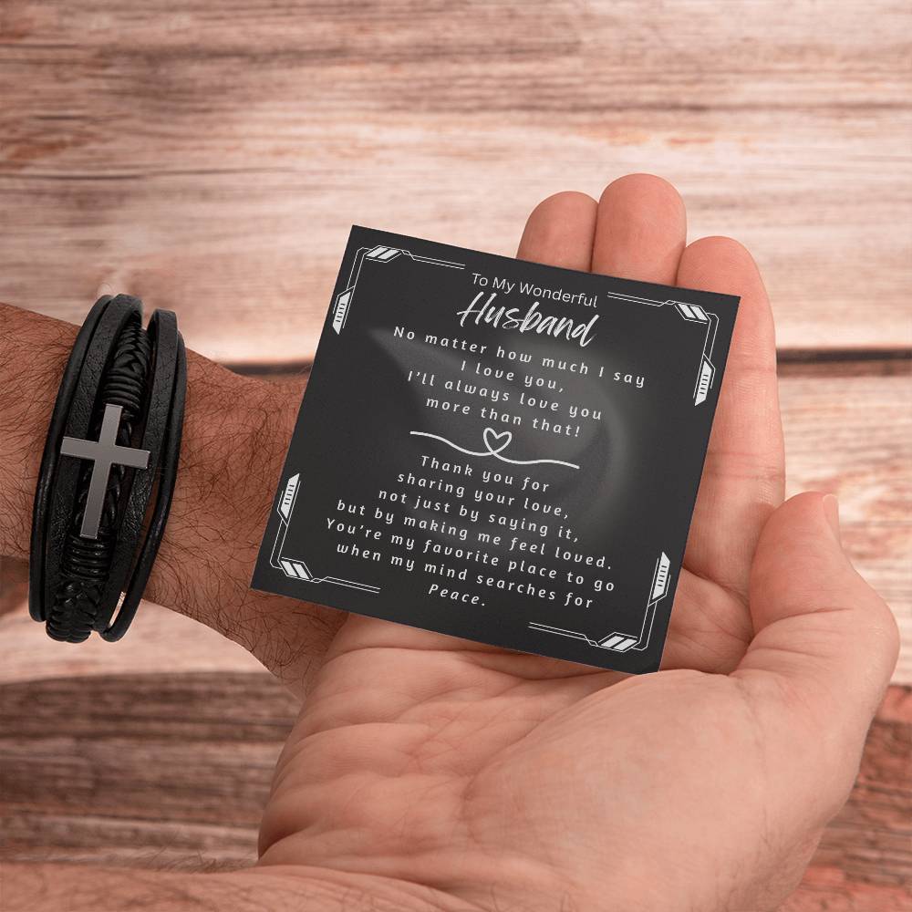 Men's stainless steel cross bracelet gift for husband with adjustable cord and magnetic clasp