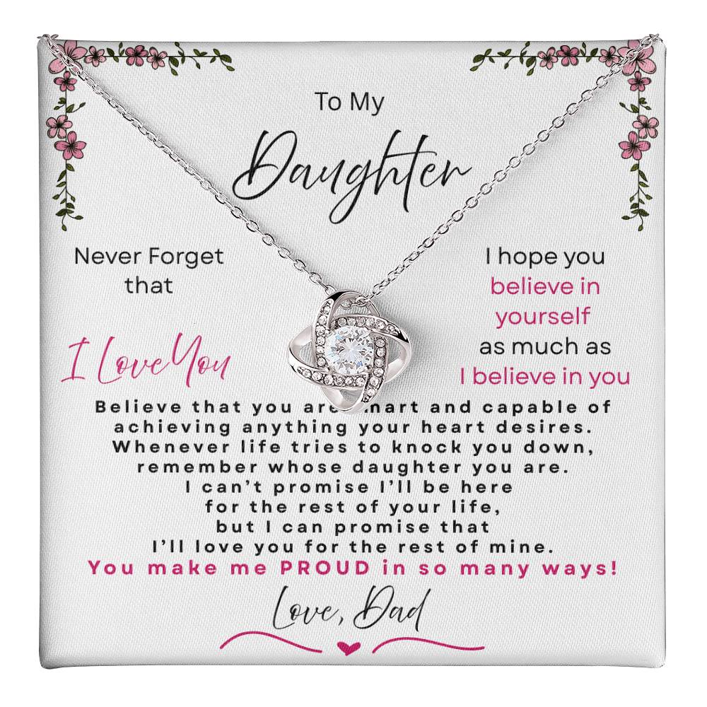 Love Knot Necklace Believe in Yourself gift for daughter 14k plated stainless steel