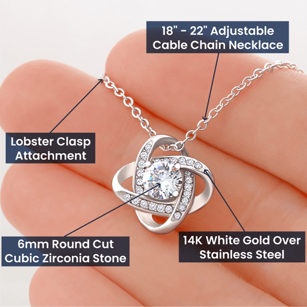 6mm cubic zirconia love knot pendant adjustable chain 18-22 inch