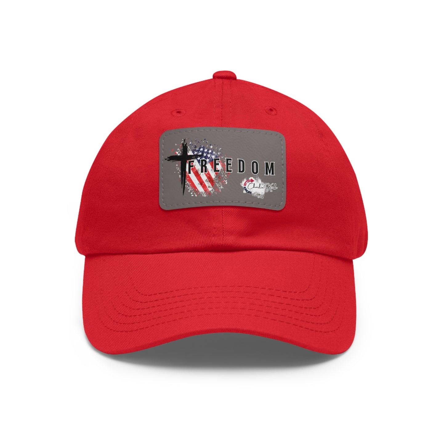 Red cap with a Freedom Turning Point Charlie Kirk Patch