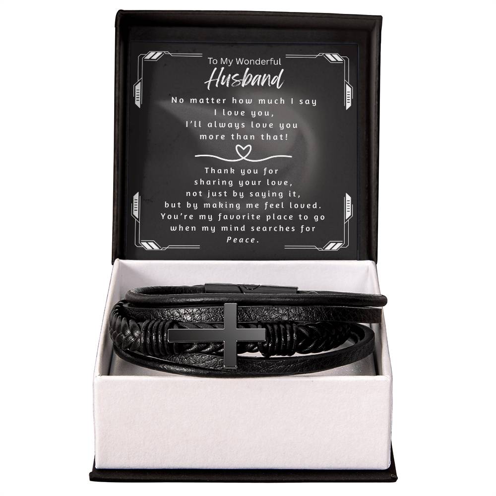Men's stainless steel cross bracelet gift for husband with adjustable cord and magnetic clasp