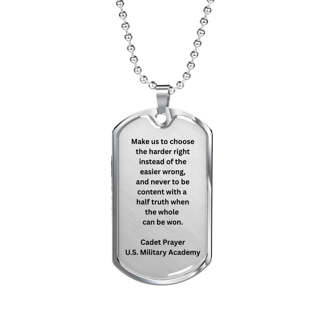 Stainless steel dog tag with Cadet Prayer and polished finish