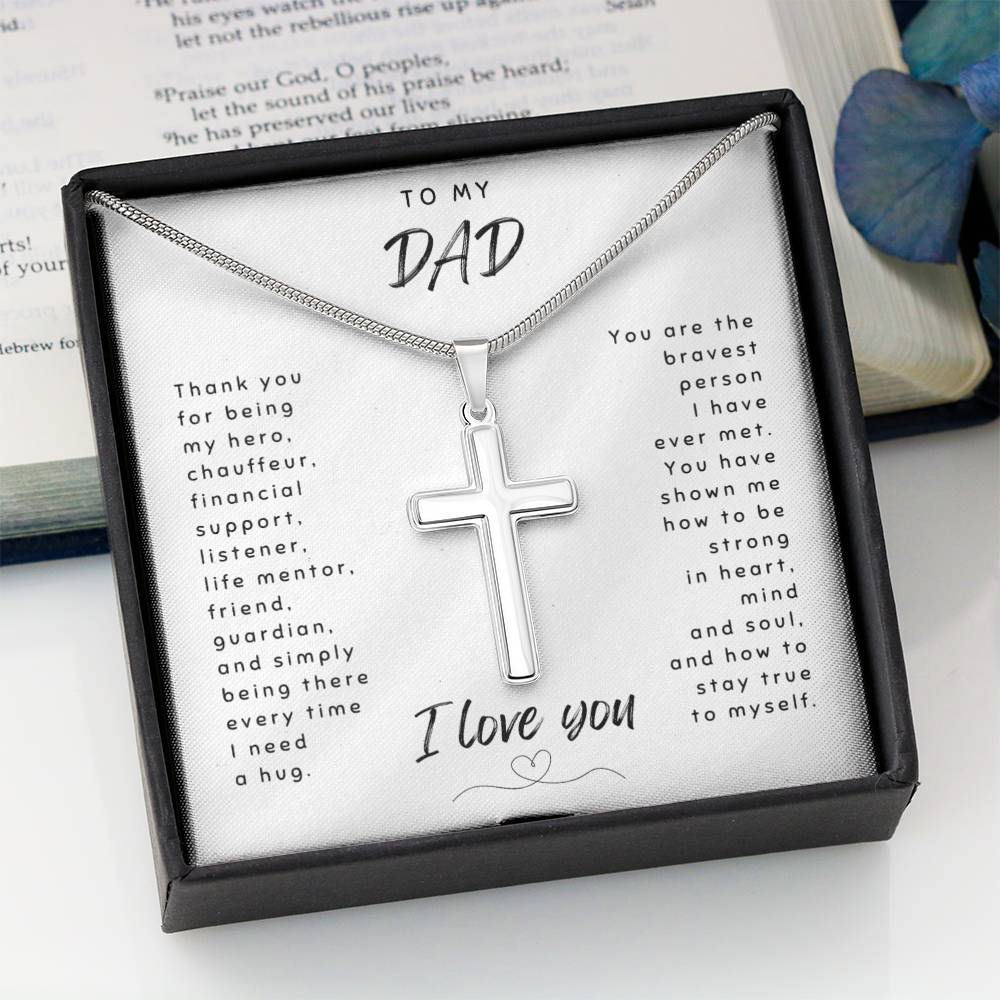 Stainless steel cross necklace gift for dad adjustable 18-22 inch