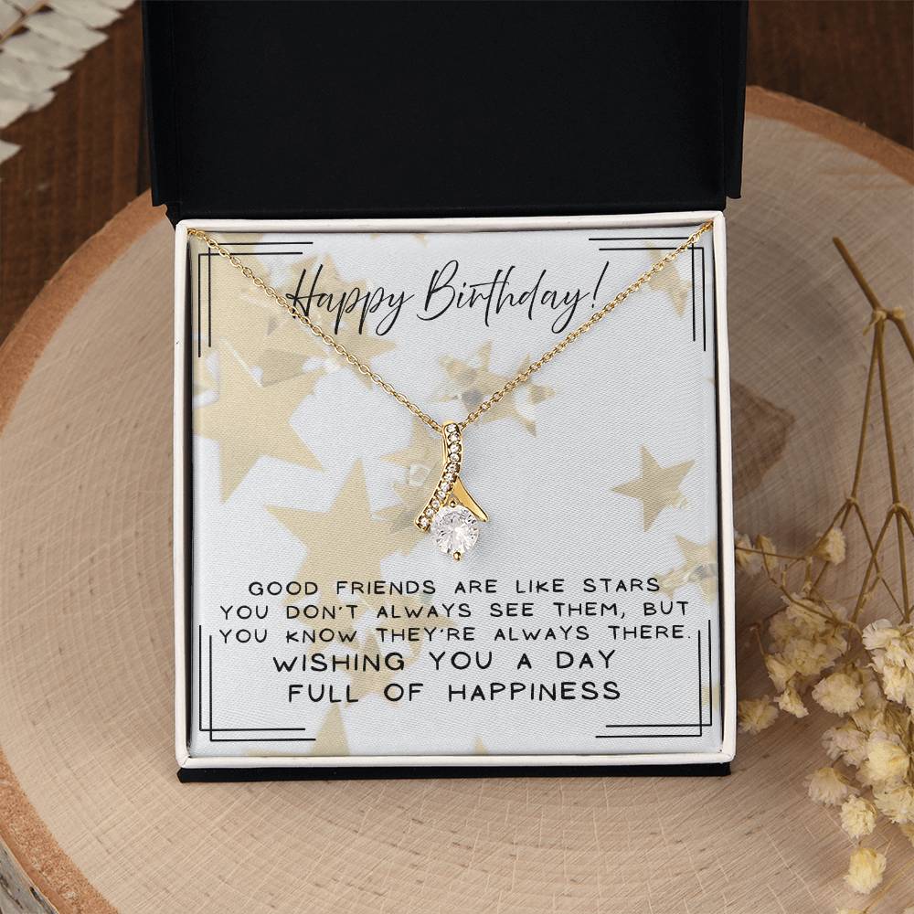 Alluring Beauty Birthday Necklace gift for her 7mm CZ ribbon pendant