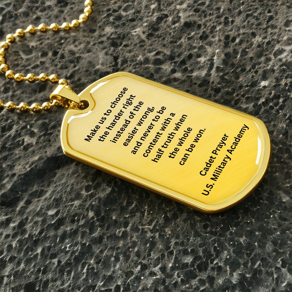 Stainless steel dog tag with Cadet Prayer and polished finish