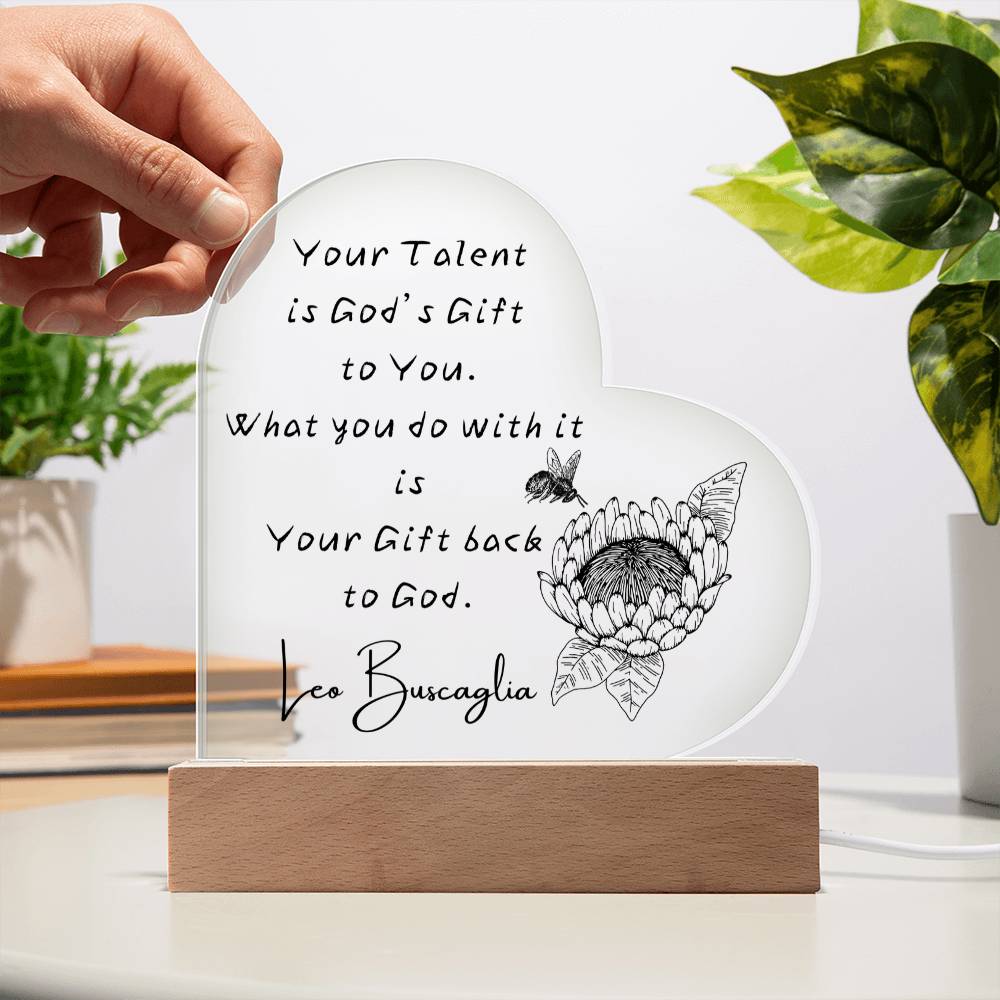 6 inch heart-shaped acrylic plaque full-color print with God’s Gift message