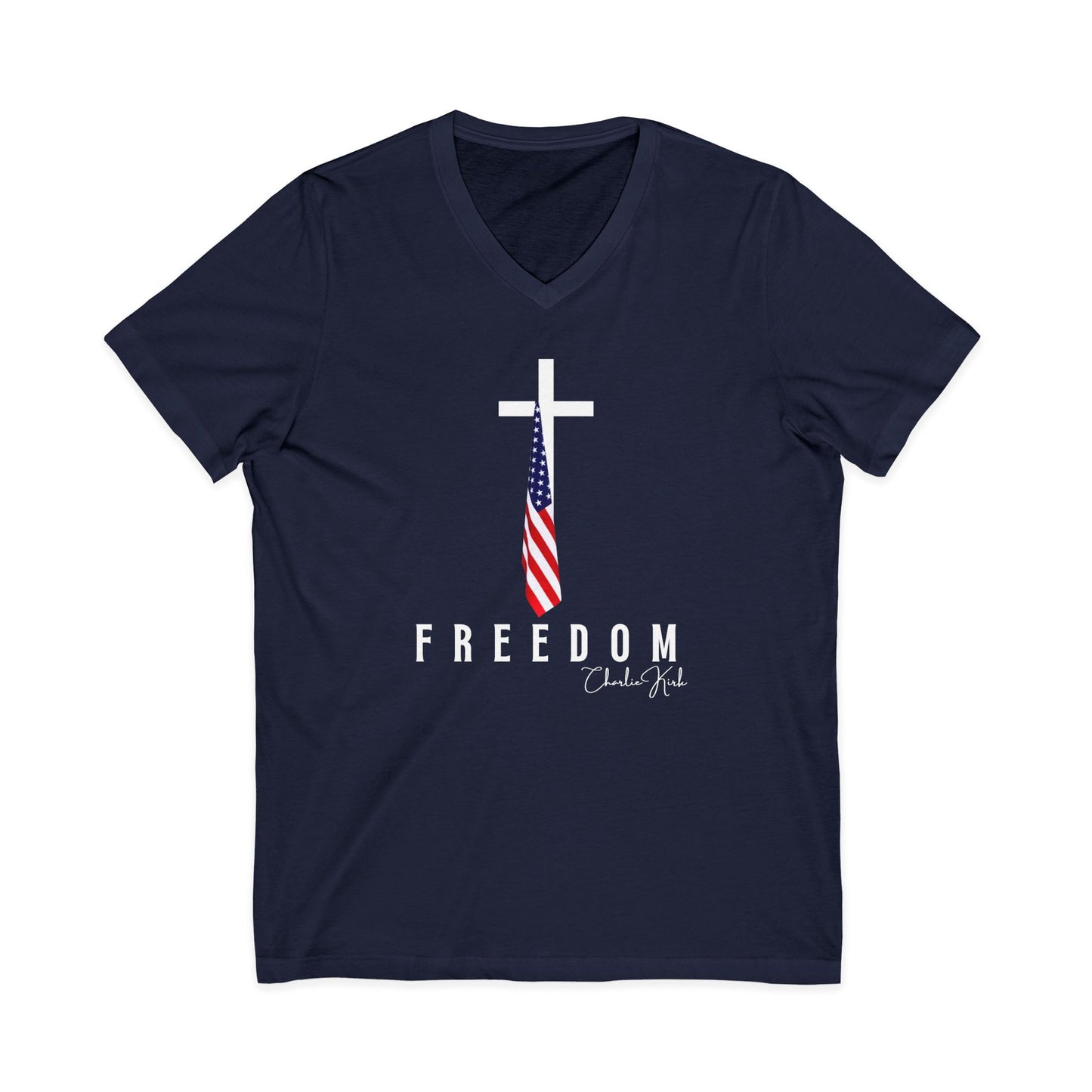 Unisex Freedom V-Neck Tee – Patriotic Christian FREEDOM Shirt for Faith & Independence Day