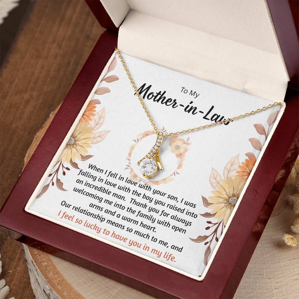 LED mahogany gift box for mother-in-law necklace with 18K Yellow Gold-plated Necklace