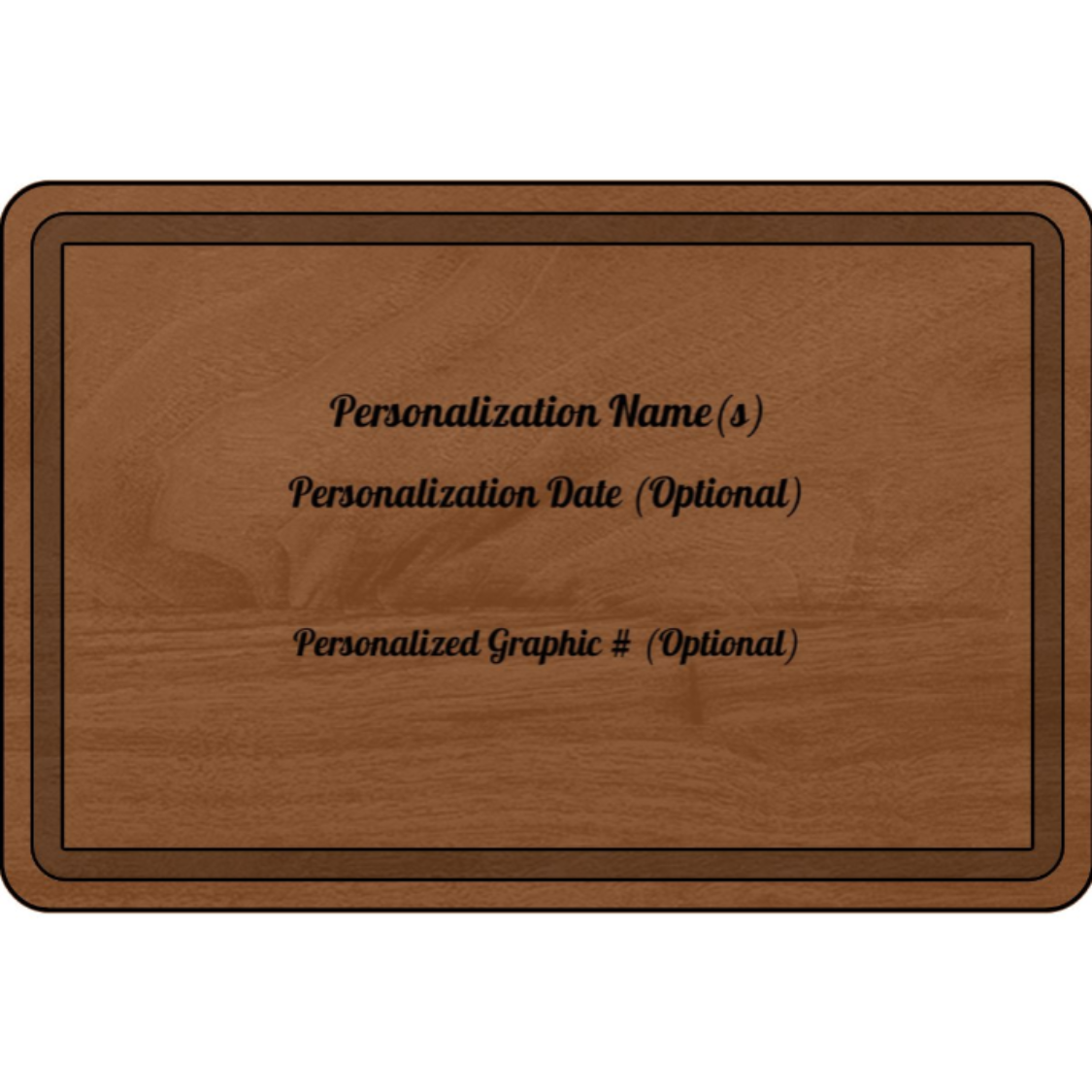 Wooden plaque with engraved text for personalization on a white background