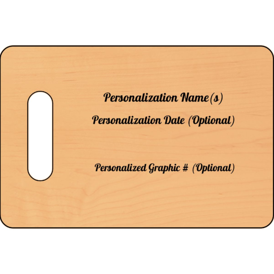 Wooden cutting board with text for personalization on a white background