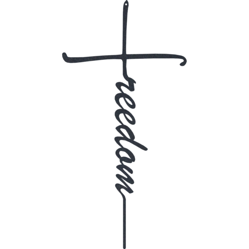 Metal wall cross symbolizing faith and liberty