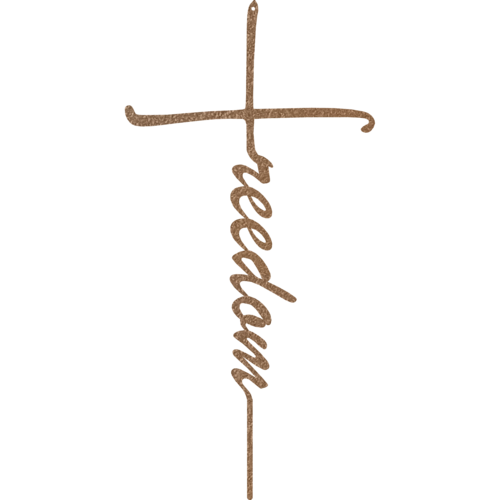 Metal wall cross symbolizing faith and liberty