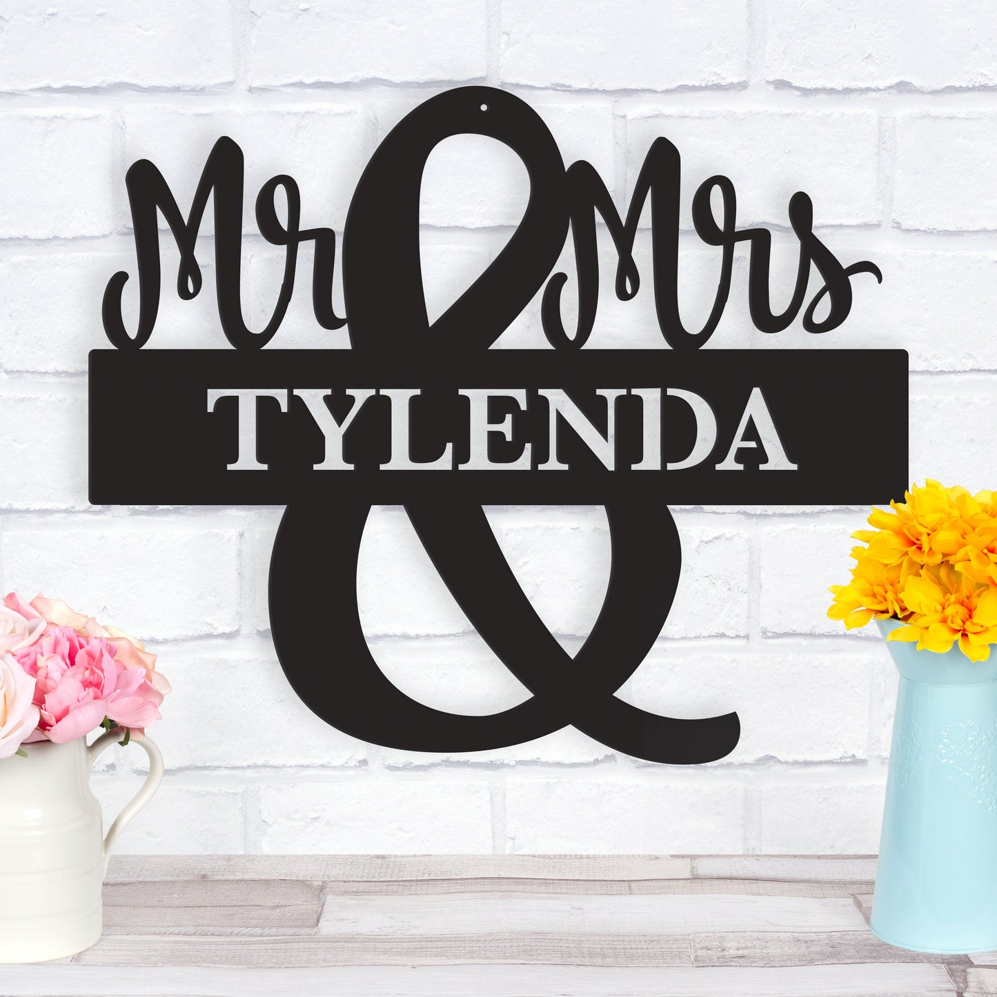 Custom Mr. & Mrs. Monogram Metal Sign – Personalized Wedding Name Wall Art