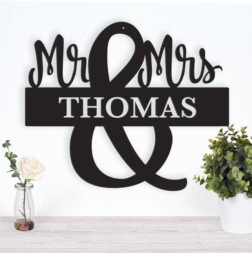 Custom Mr. & Mrs. Monogram Metal Sign – Personalized Wedding Name Wall Art