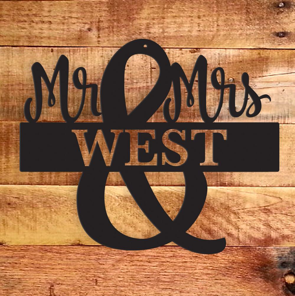 Custom Mr. & Mrs. Monogram Metal Sign – Personalized Wedding Name Wall Art