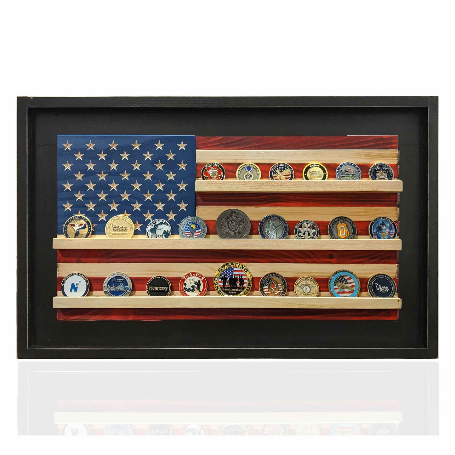 Handcrafted Wooden American Flag Challenge Coin Holder