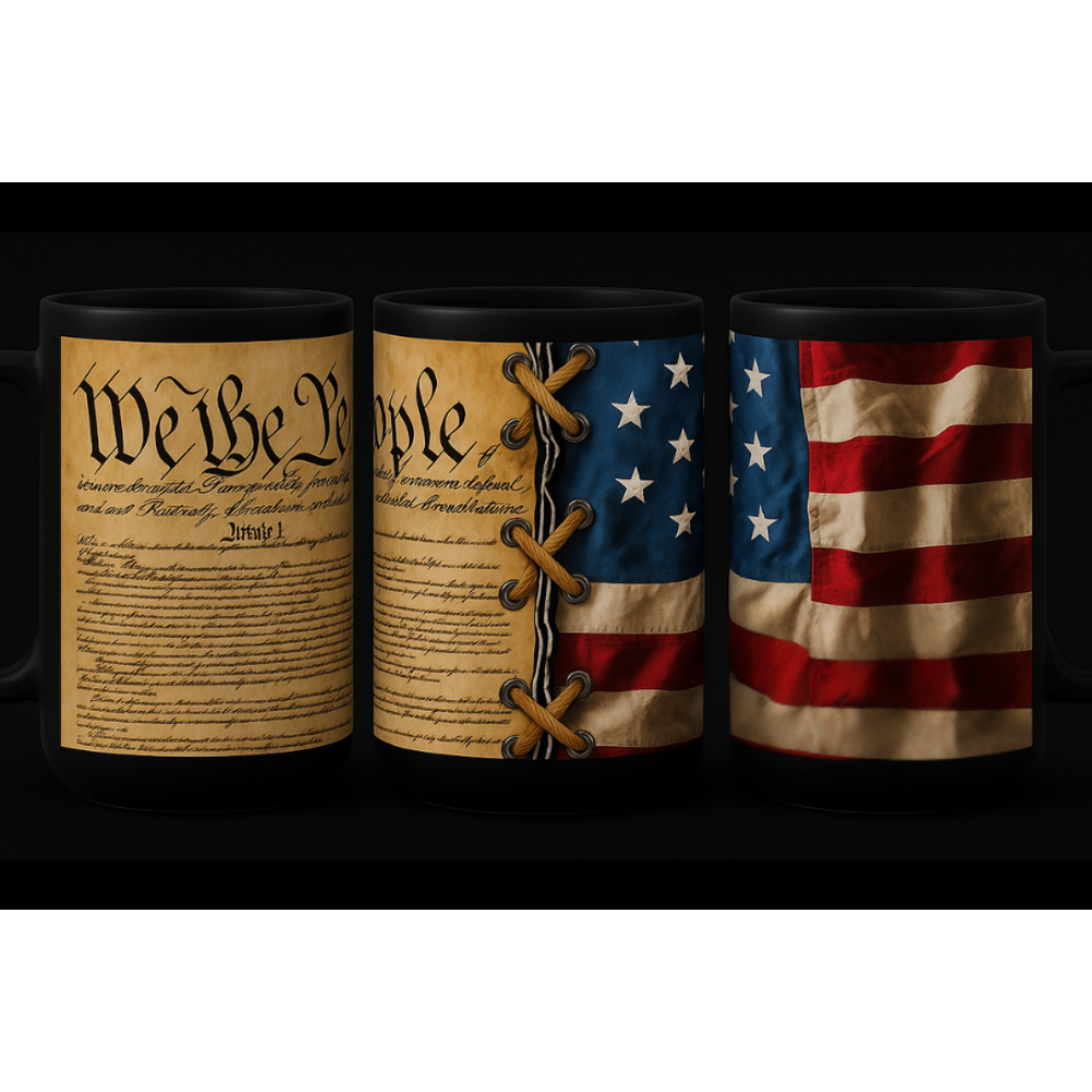 We the People | American Flag 15 oz Black Ceramic Mug – Patriotic Coffee Cup