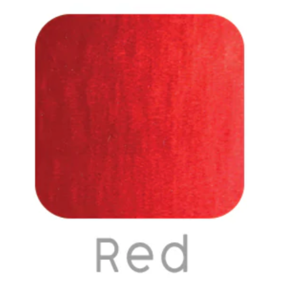 Solid red color swatch with the word 'Red' below it on a white background