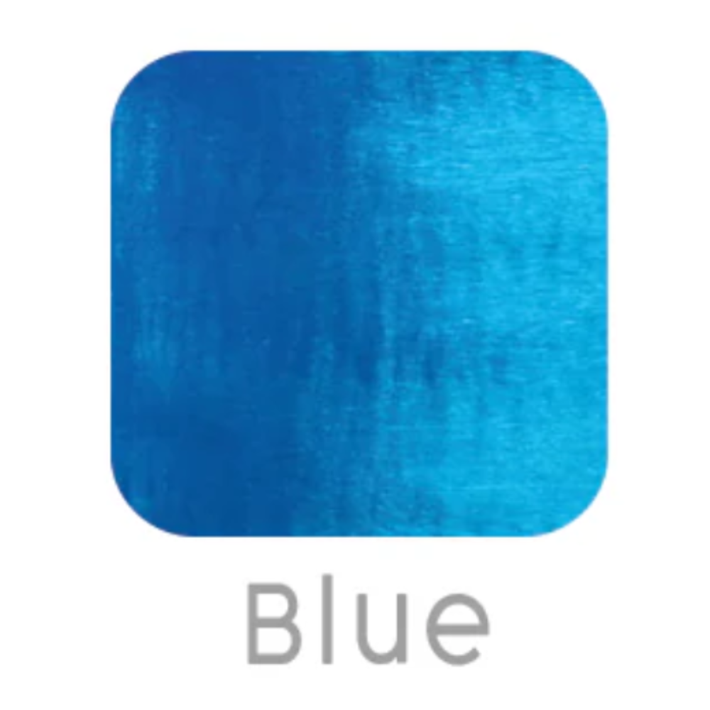 Solid blue color swatch with the word 'Blue' below it on a white background