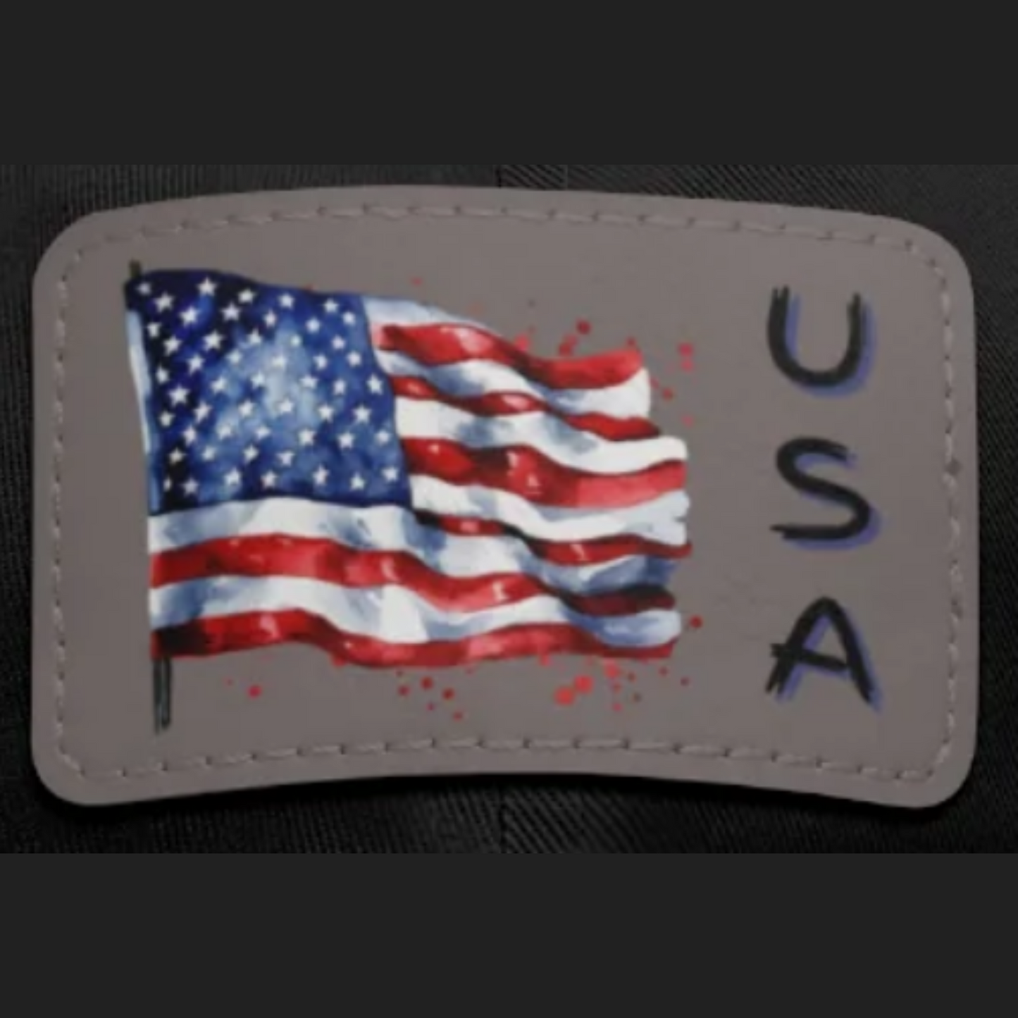 American Flag - USA Dad Hat with Rectangle Leather Patch - Chino Twill Adjustable Cap