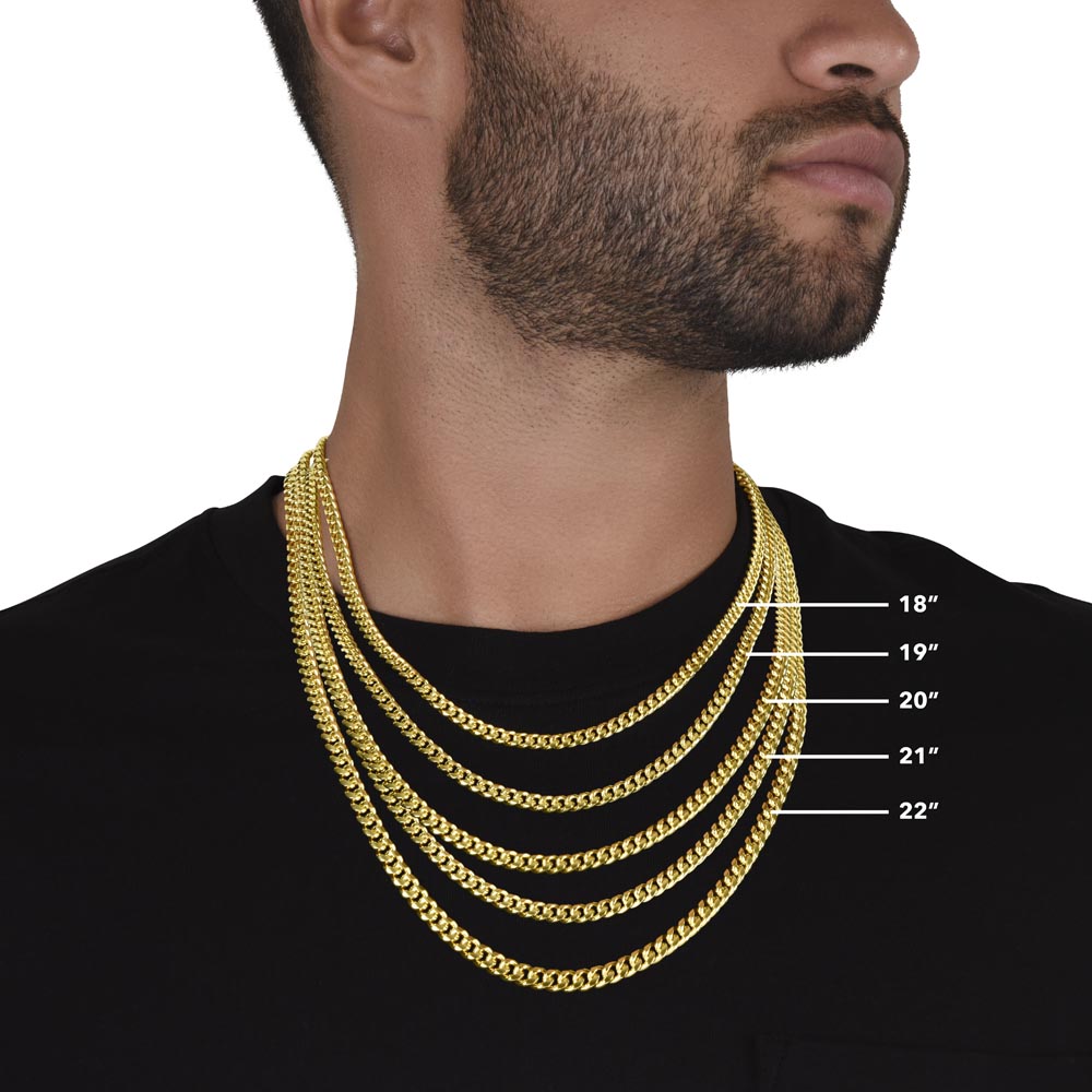 Cuban link chain widths 4mm to 12mm gold plated stainless steel
