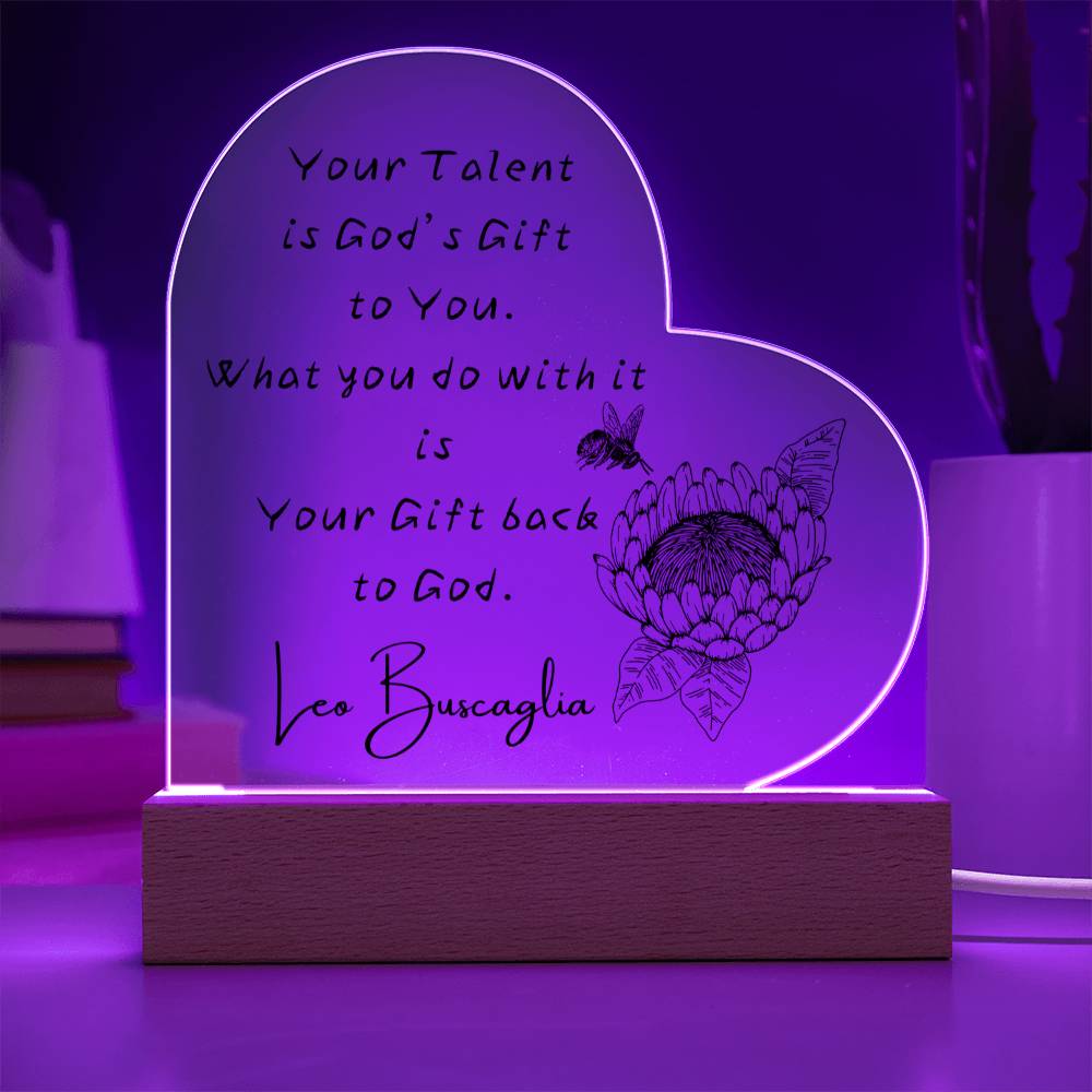 God’s Gift heart acrylic plaque colored LED wooden base Christian decor