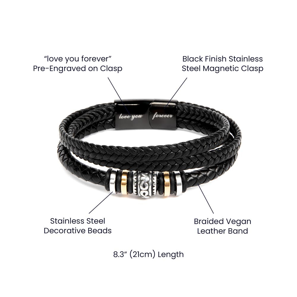 engraved love you forever stainless steel decorative beads vegan leather