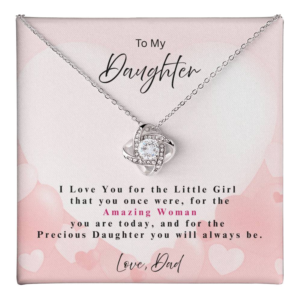 Love Knot Necklace gift for daughter 14k white gold over stainless steel