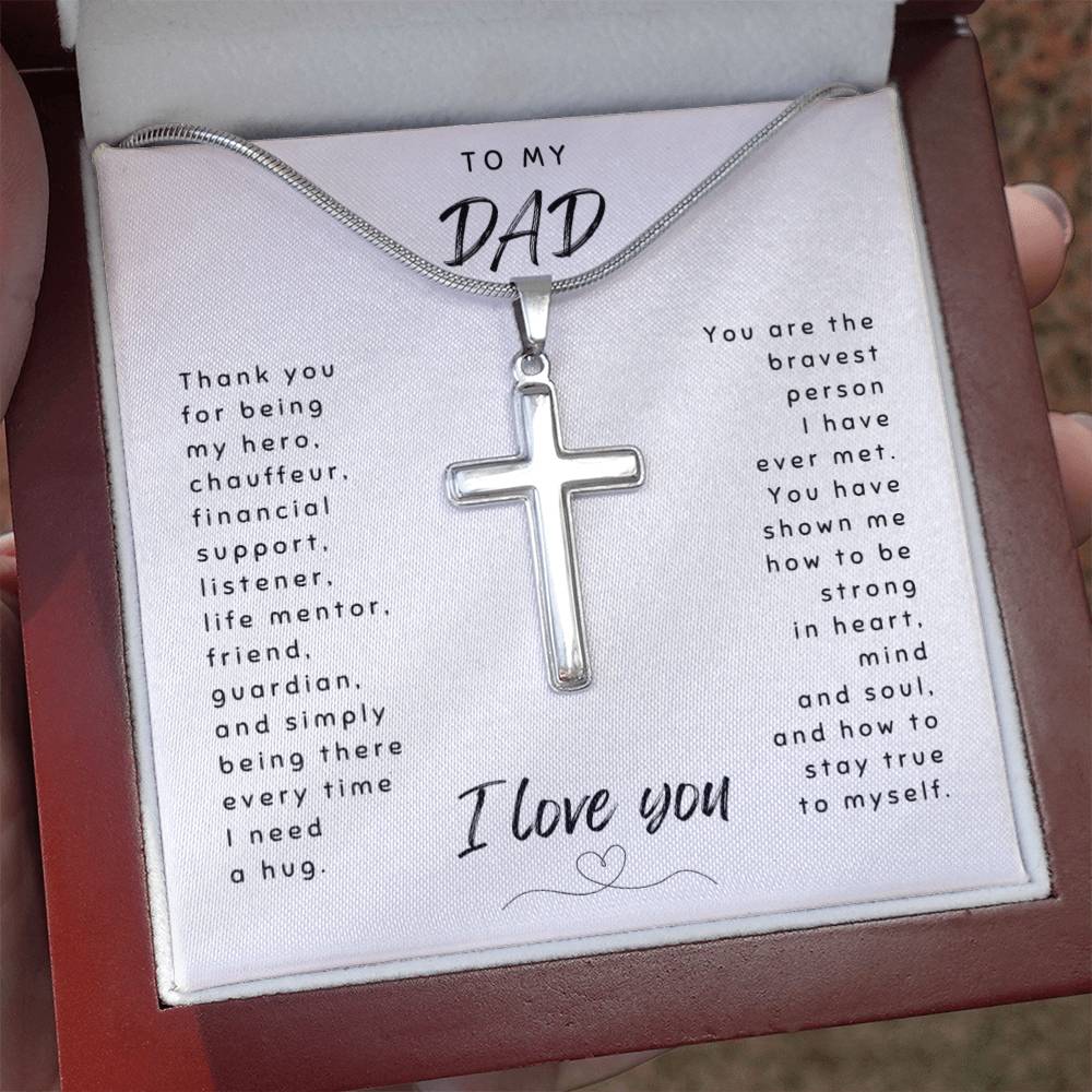 LED mahogany gift box for Dad cross necklace