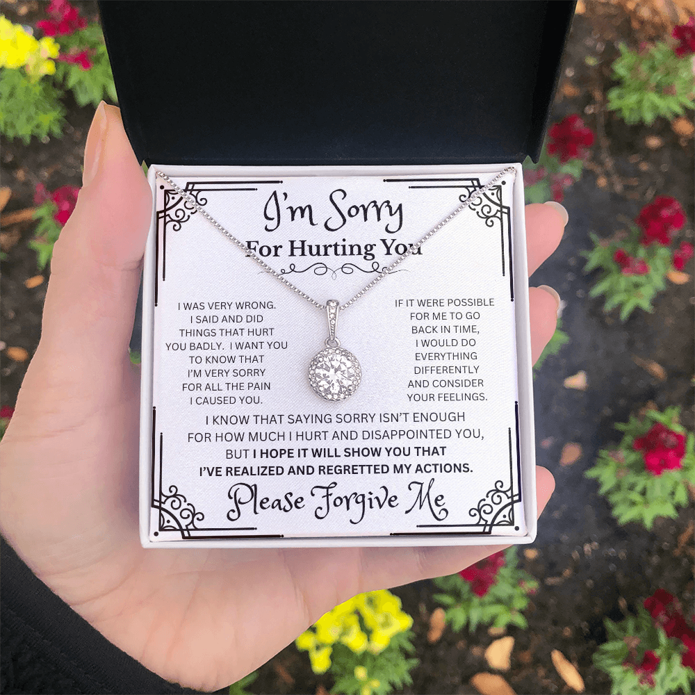 Eternal Hope I'm Sorry necklace white gold cushion cut CZ pendant