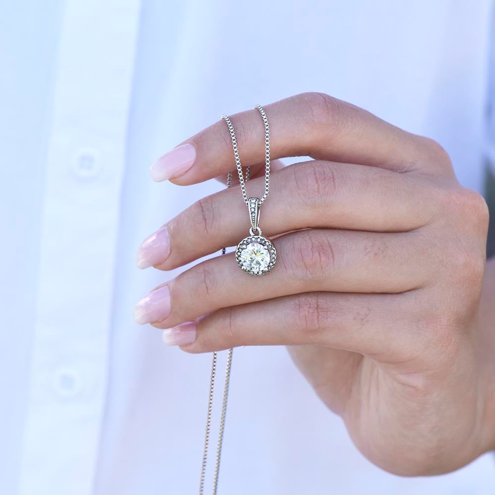 Eternal Hope Please Forgive Me necklace white gold cushion cut CZ pendant