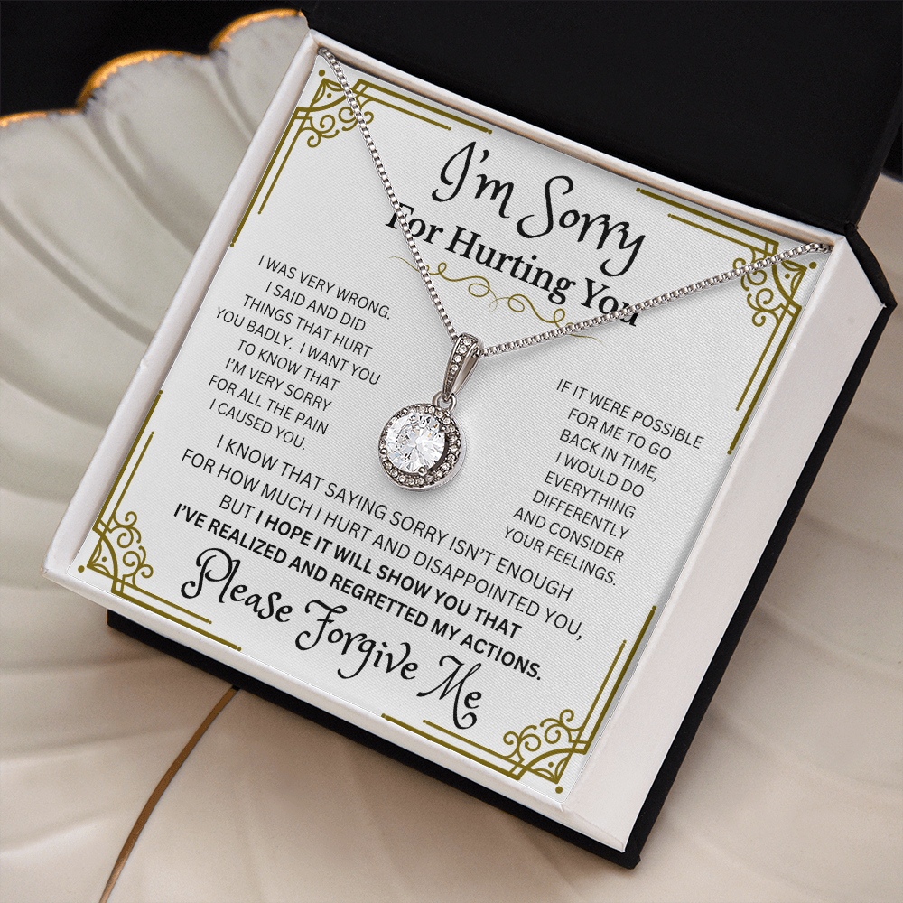 Eternal Hope Please Forgive Me necklace white gold cushion cut CZ pendant