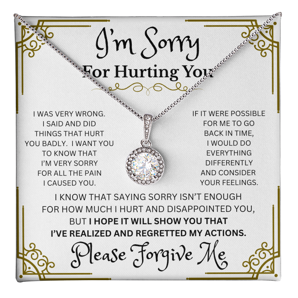 Eternal Hope Please Forgive Me necklace white gold cushion cut CZ pendant
